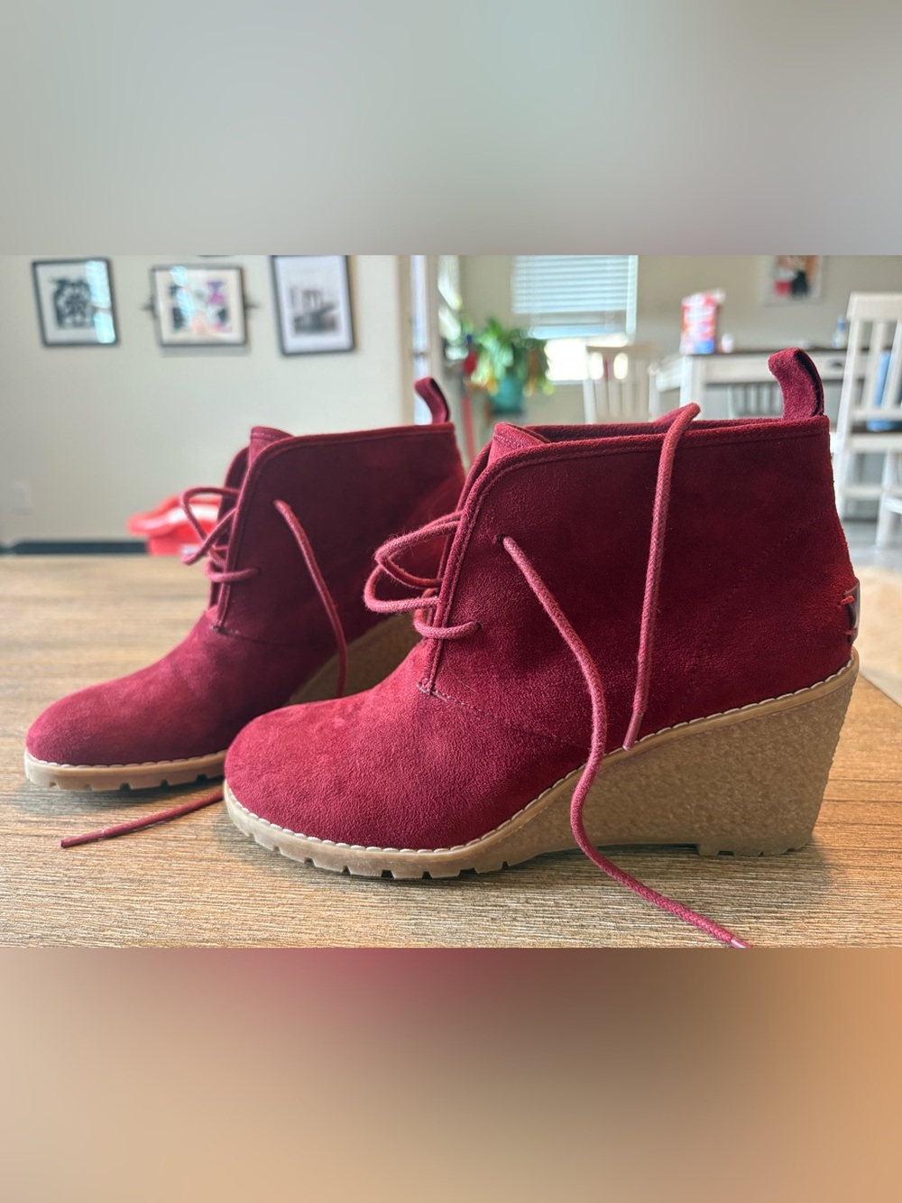 G.H. Bass Burgundy Suede Wedge Ankle Boots Women’s 6.5